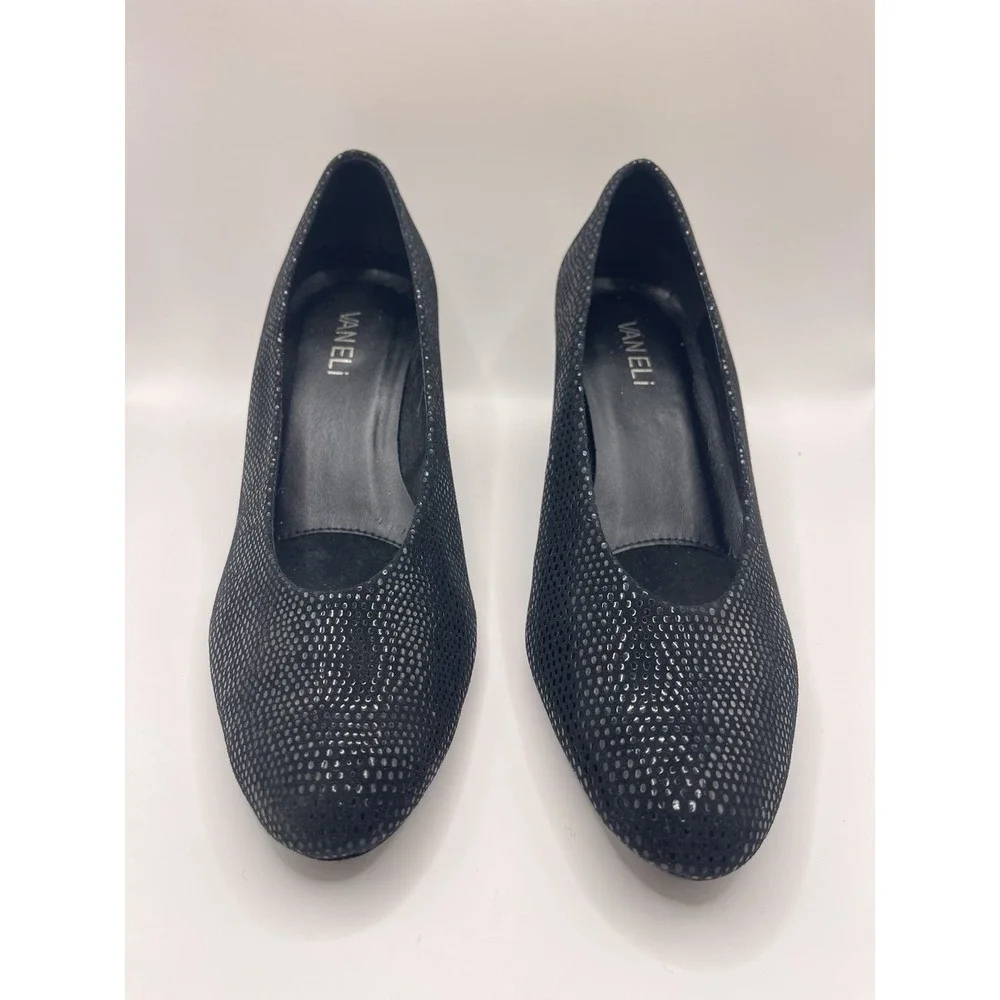 VANELi Dayle Black Leather Lizard Embossed Pumps Metallic Shimmer Heels Sz 7.5 N